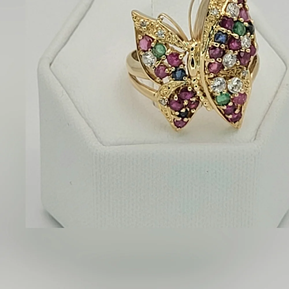 Authentic 18k gol butterfly Multi Colored with Natural Stone - Picture 2 of 3